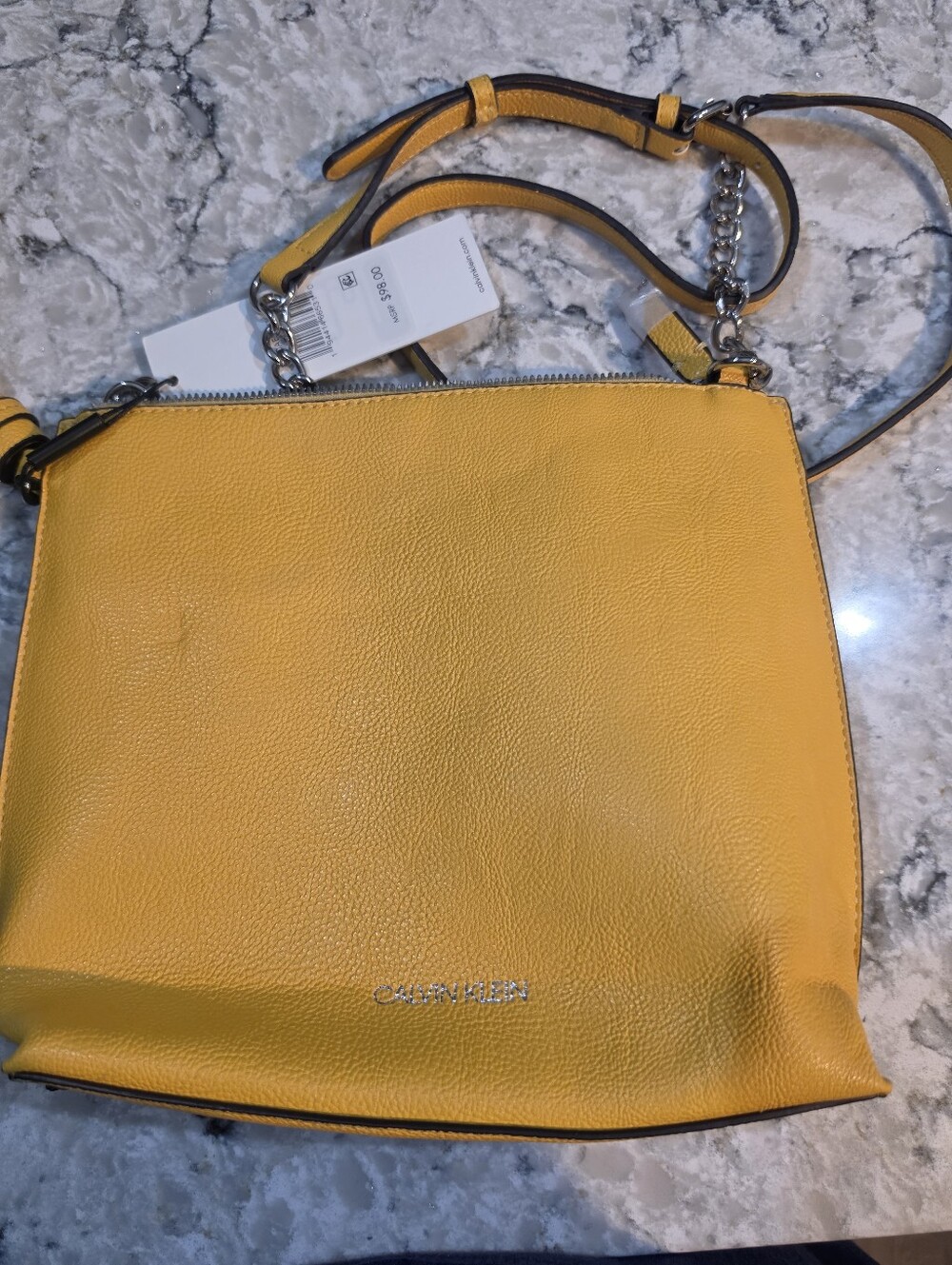 Calvin Klein Mustard Yellow Pebbled  Crossbody Bag
